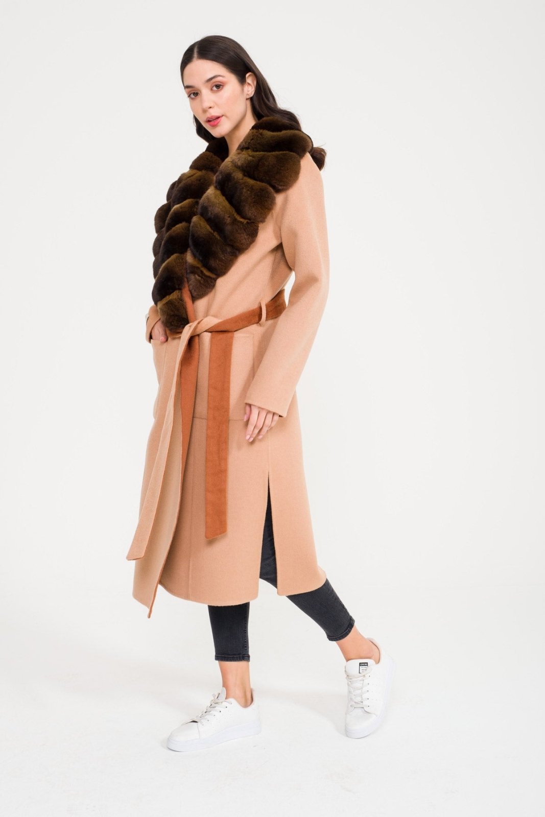 Beige Wool Long Coat - ADAMO