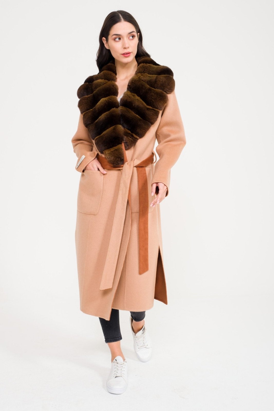 Beige Wool Long Coat - ADAMO