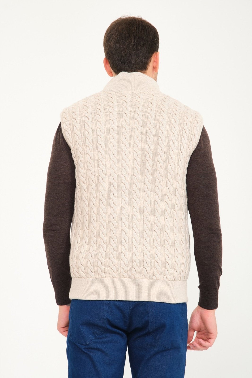 Beige Wool & Rex Fur Knit Vest - ADAMO