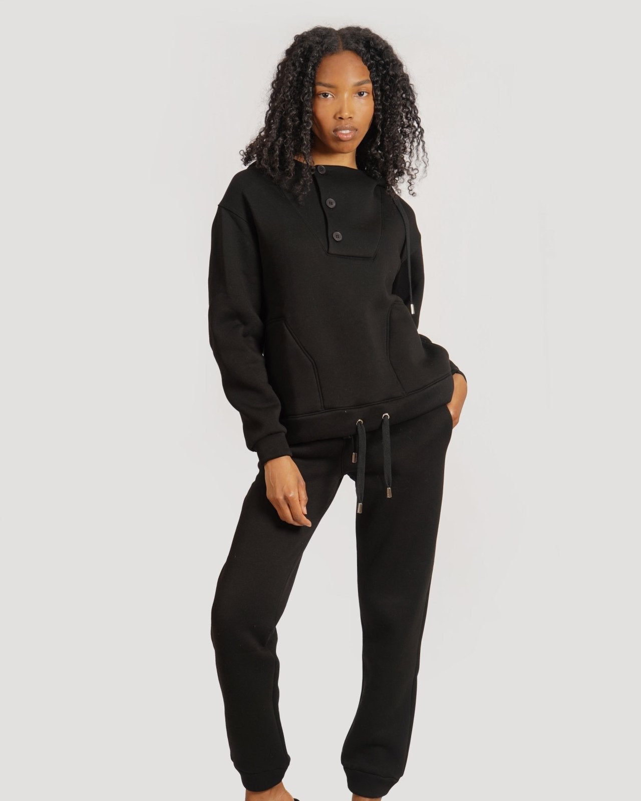 Black Button Up Hoodie Set - ADAMO