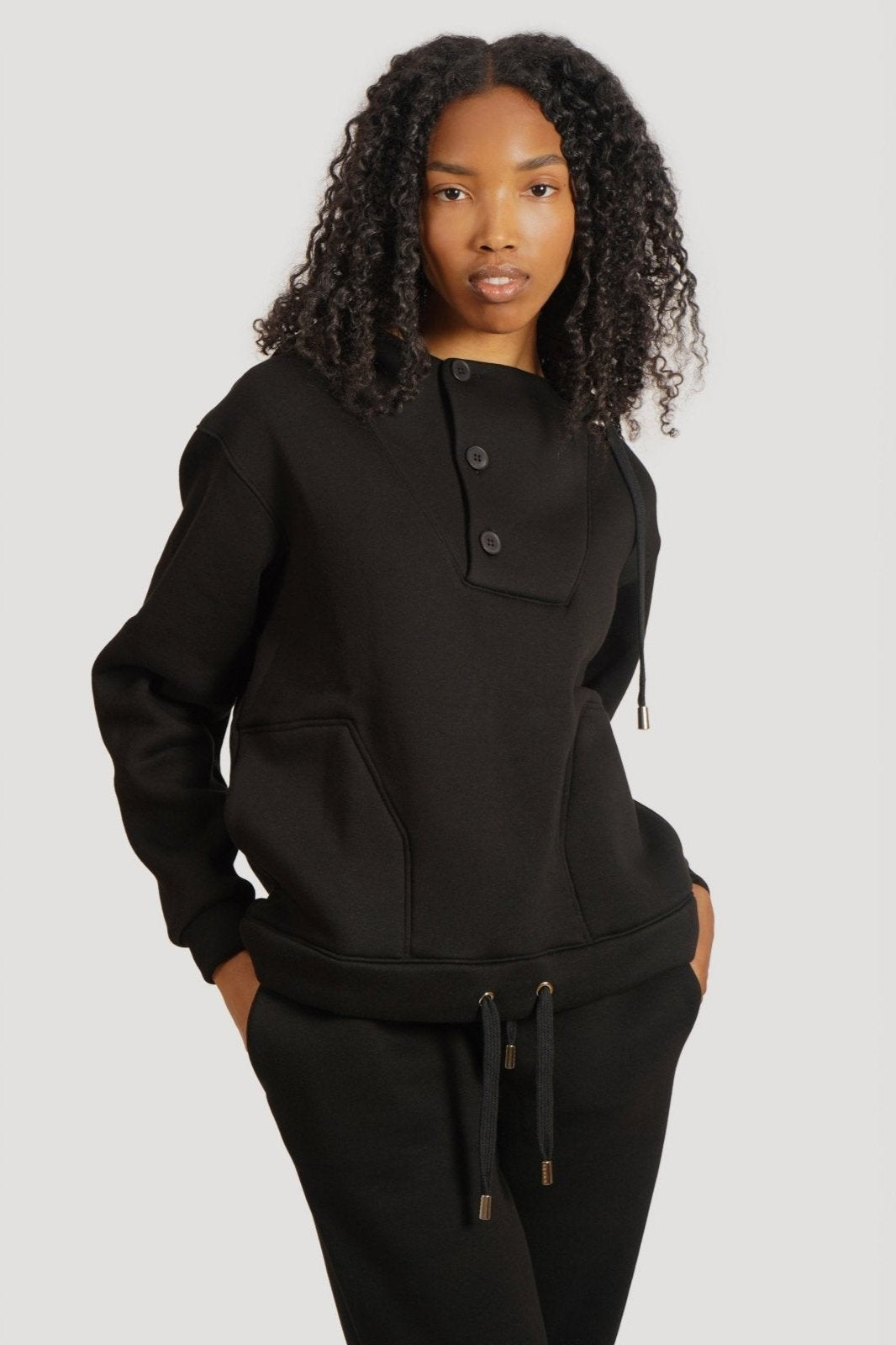 Black Button Up Hoodie Set - ADAMO