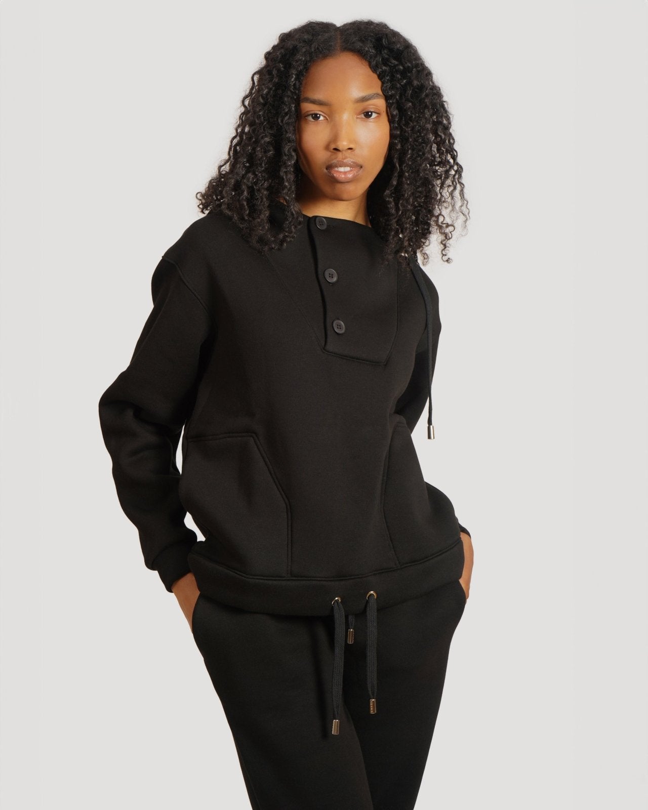 Black Button Up Hoodie Set - ADAMO