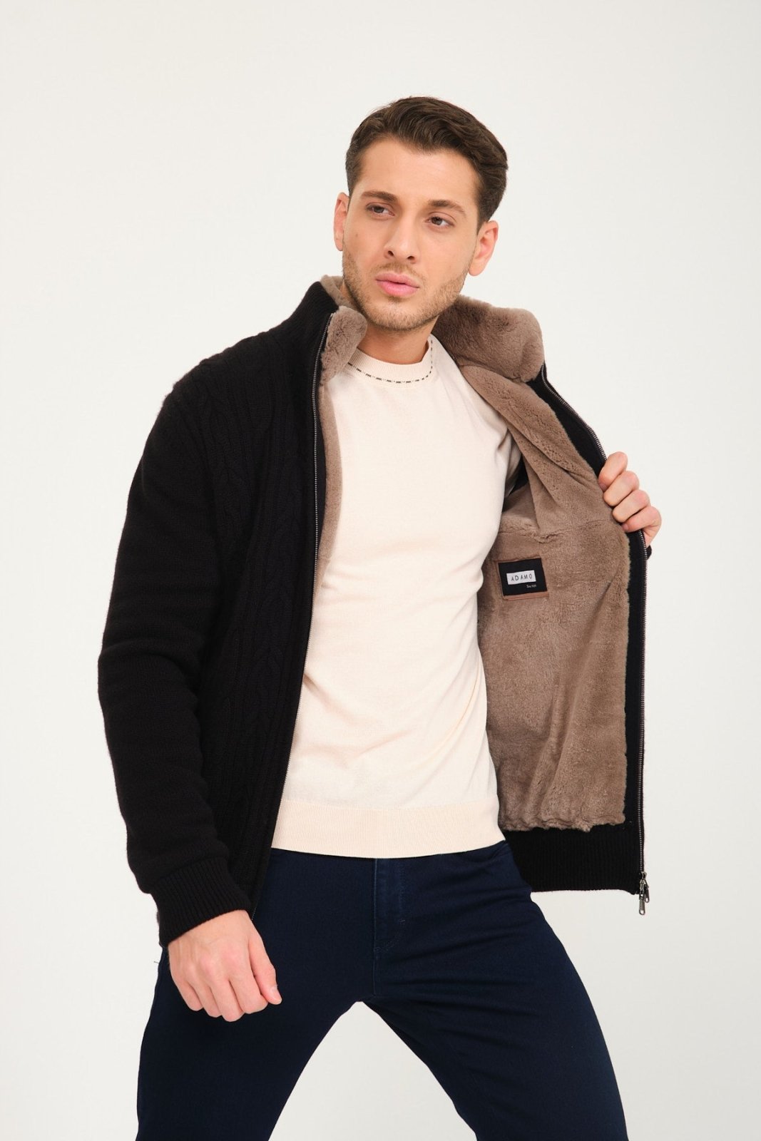 Black Cashmere & Rex Fur Knit Cardigan - ADAMO