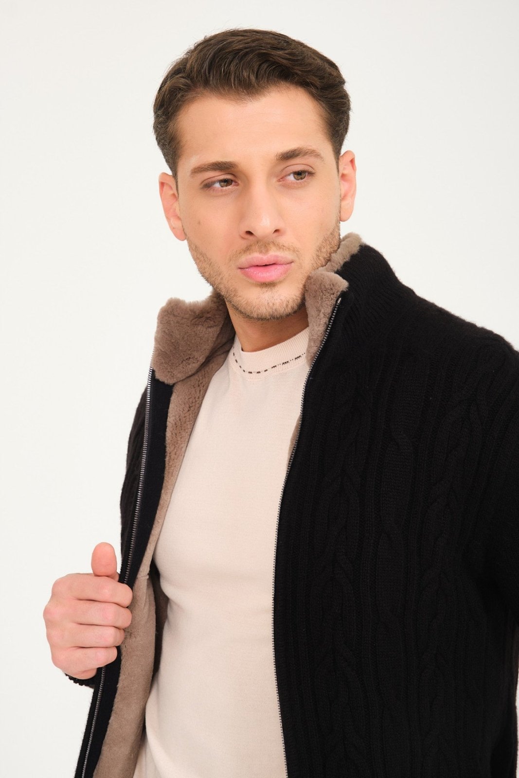 Black Cashmere & Rex Fur Knit Cardigan - ADAMO