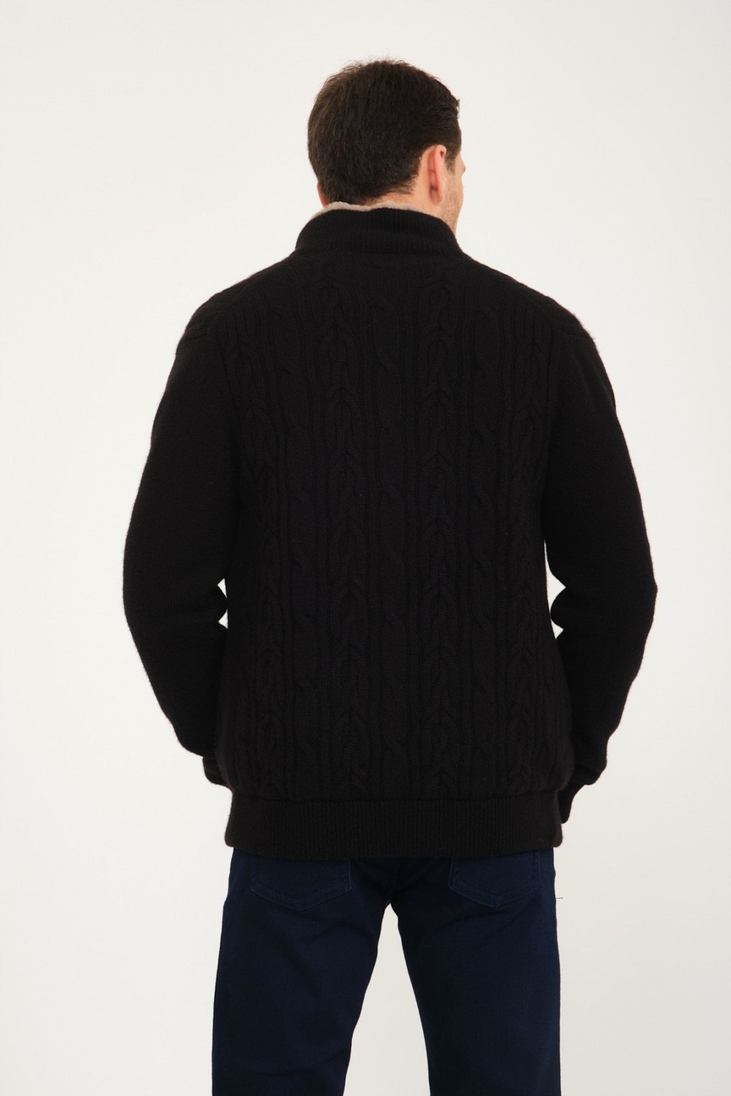 Black Cashmere & Rex Fur Knit Cardigan - ADAMO