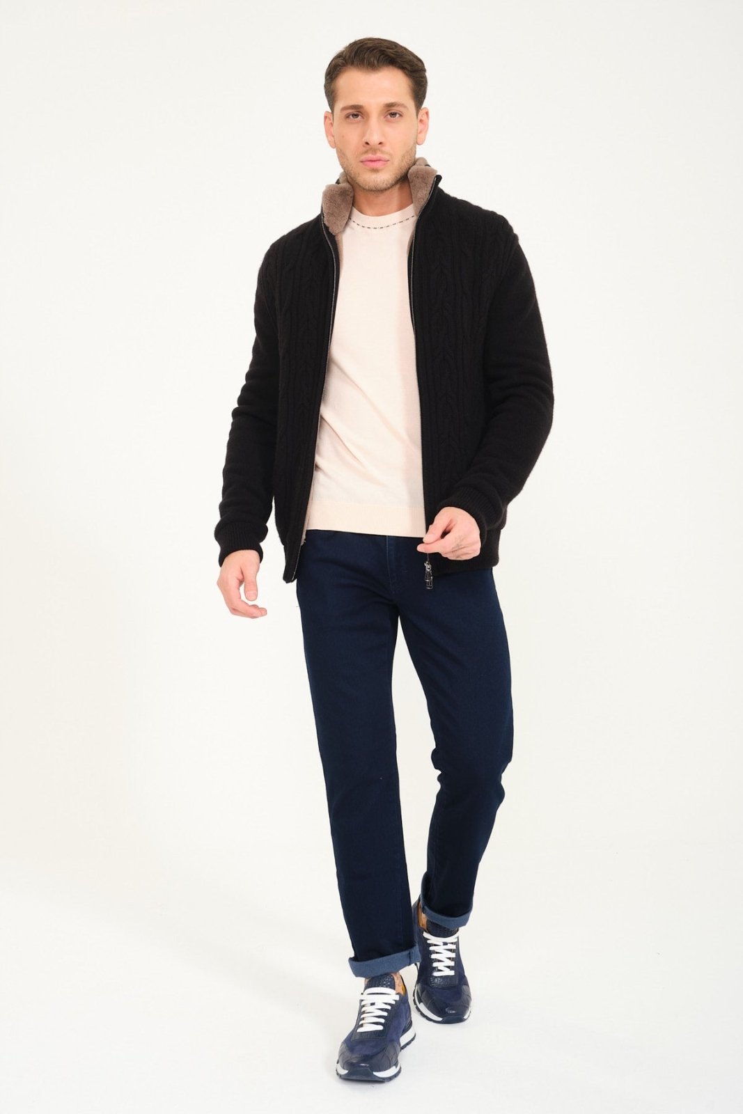 Black Cashmere & Rex Fur Knit Cardigan - ADAMO