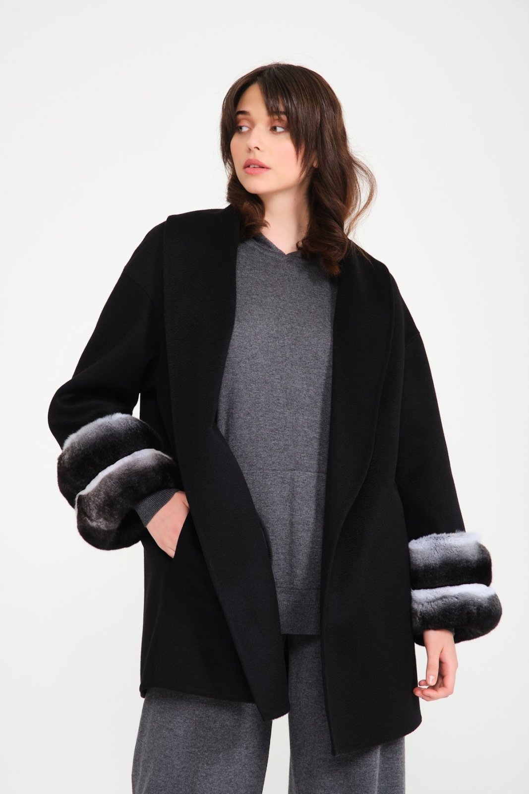 Black Chinchilla Cashmere Coat - ADAMO