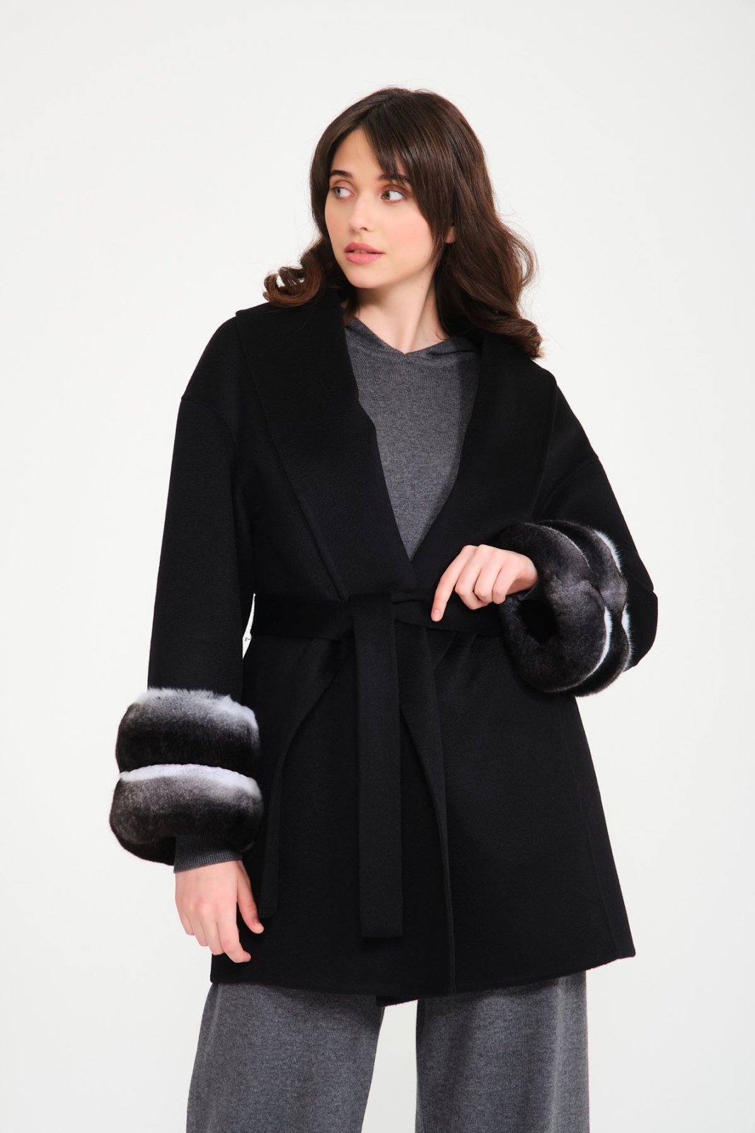 Black Chinchilla Cashmere Coat - ADAMO