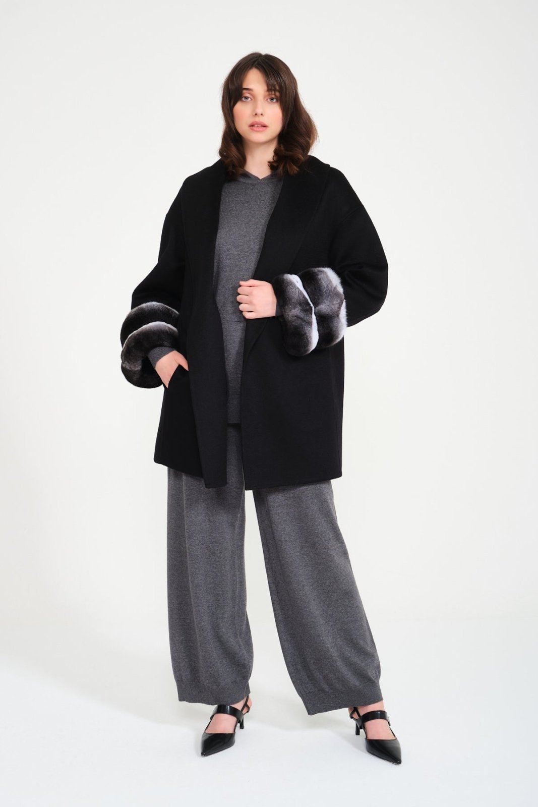 Black Chinchilla Cashmere Coat - ADAMO