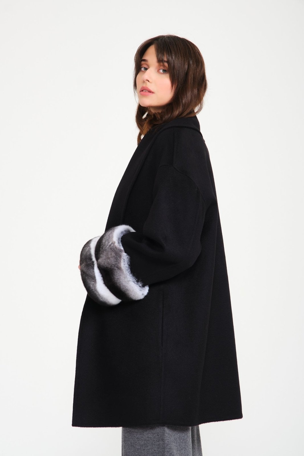 Black Chinchilla Cashmere Coat - ADAMO