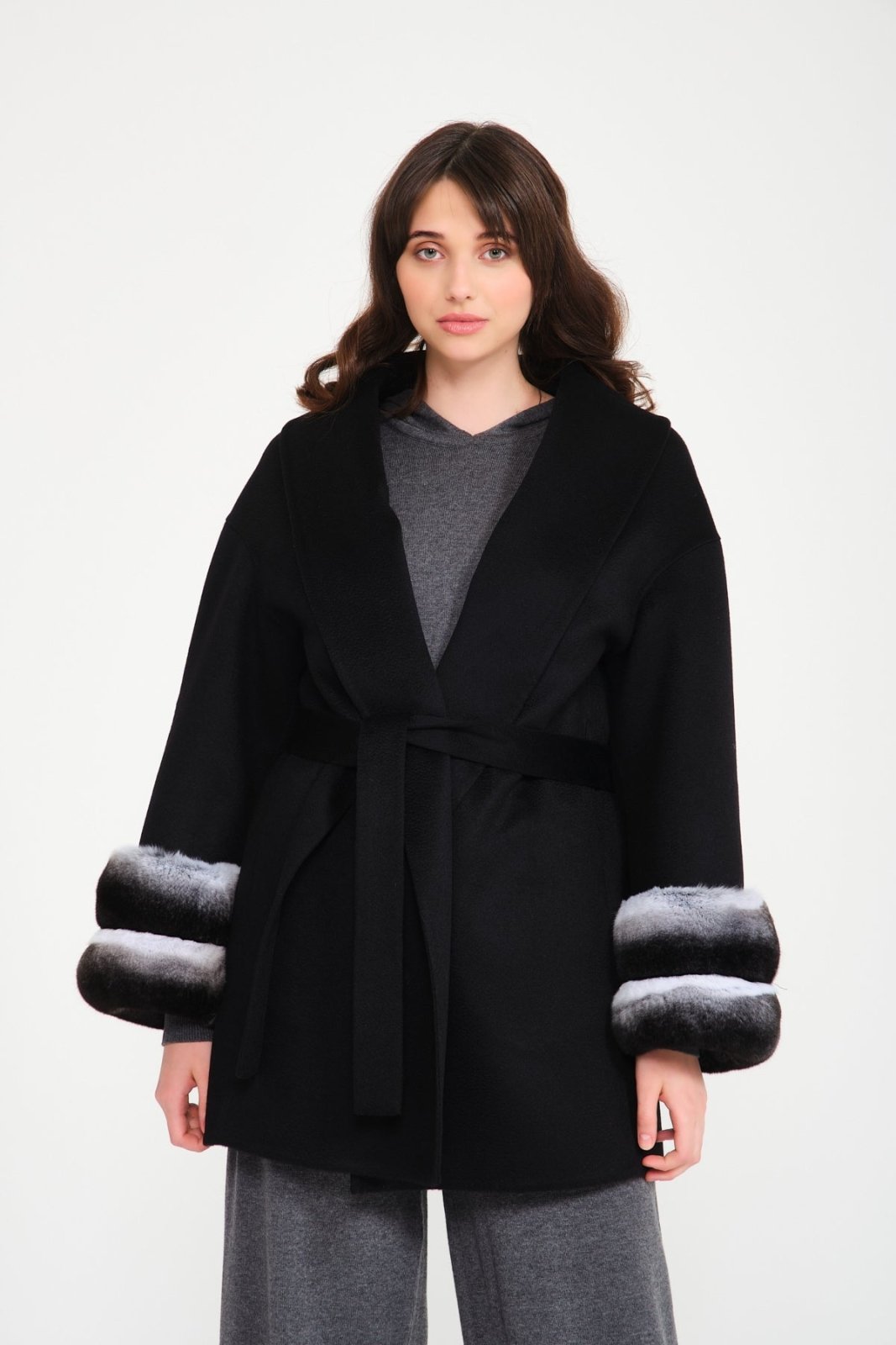 Black Chinchilla Cashmere Coat - ADAMO