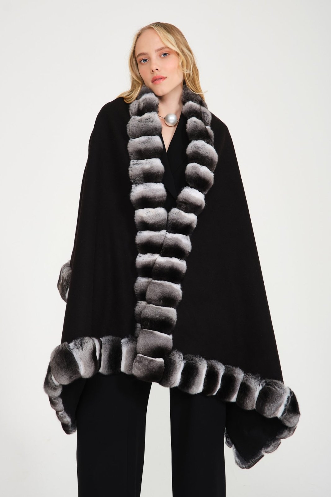 Black Chinchilla Fur Shawl - ADAMO