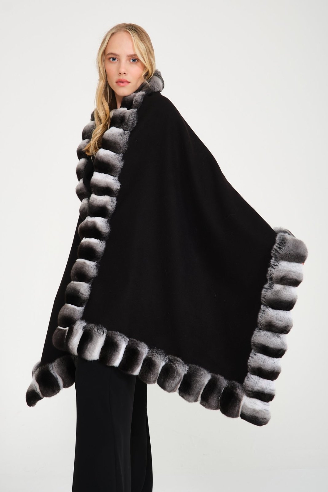 Black Chinchilla Fur Shawl - ADAMO