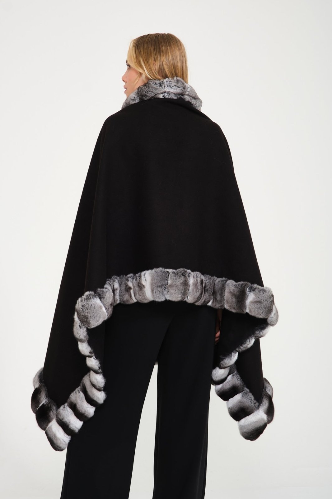 Black Chinchilla Fur Shawl - ADAMO