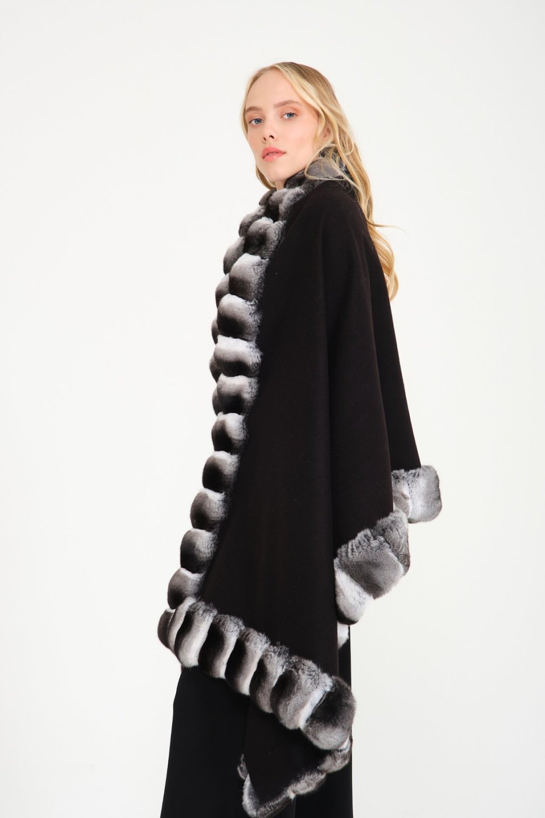 Black Chinchilla Fur Shawl - ADAMO