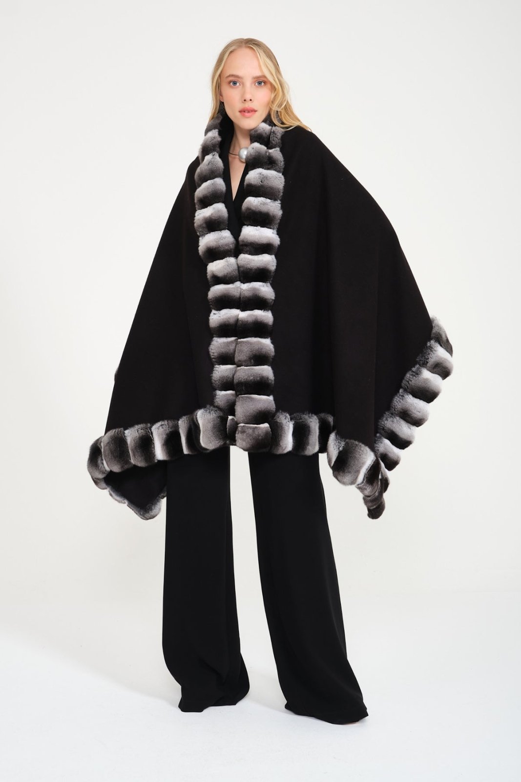 Black Chinchilla Fur Shawl - ADAMO