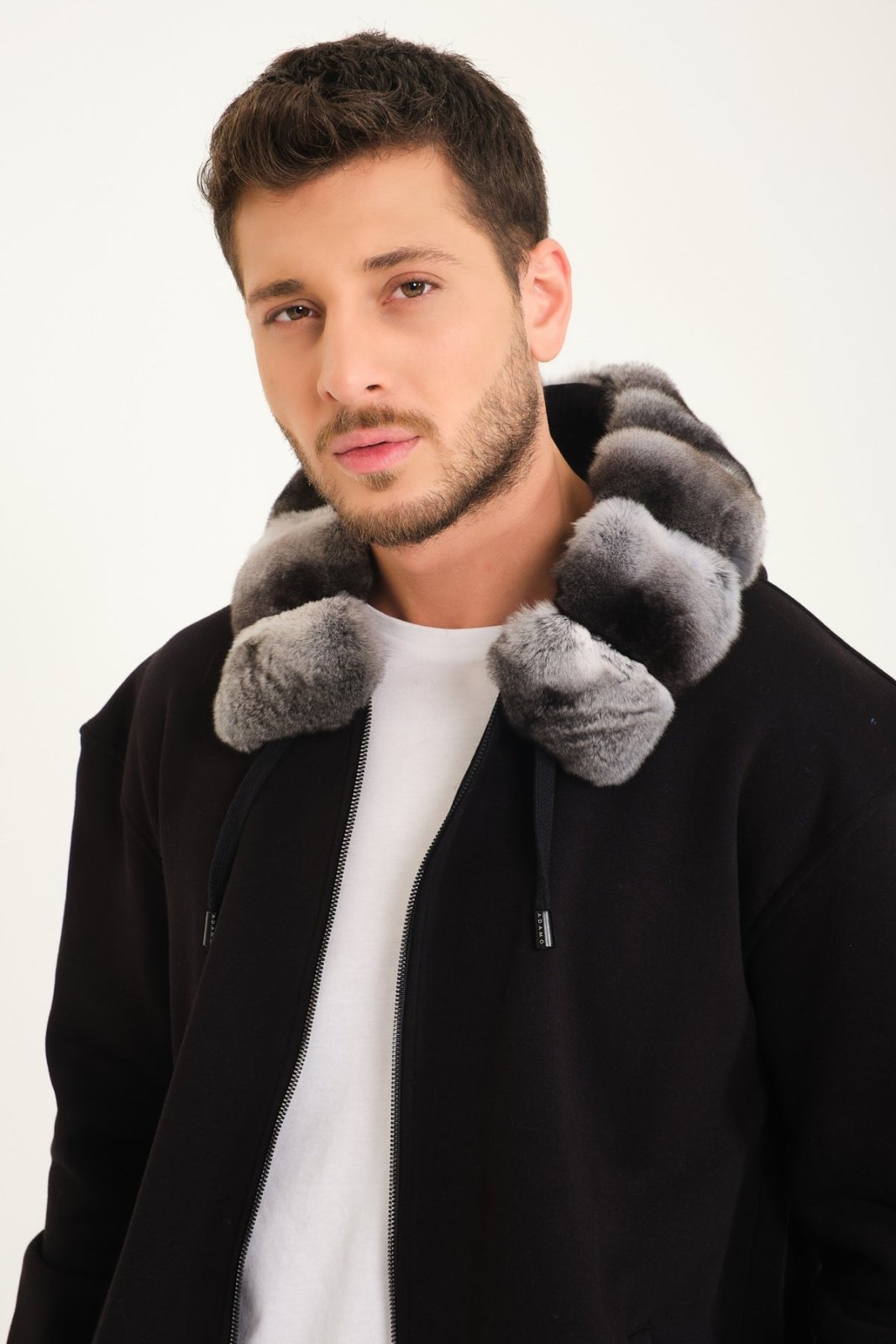 Black Chinchilla Fur Zipped Hoodie - ADAMO