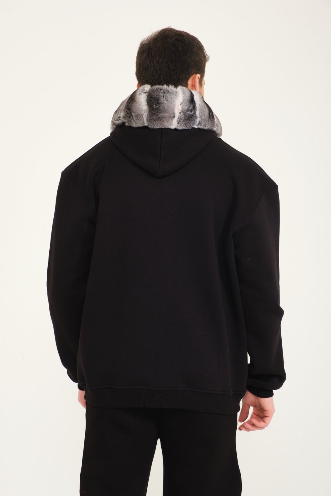 Black Chinchilla Fur Zipped Hoodie - ADAMO