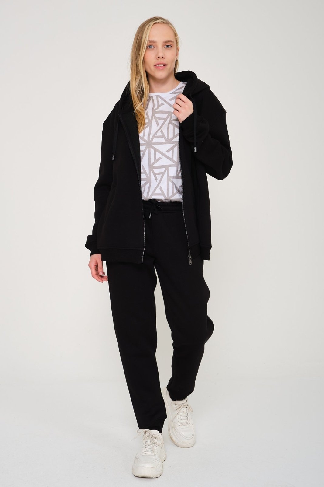 Black Chinchilla Fur Zipped Hoodie & Jogger Set - ADAMO