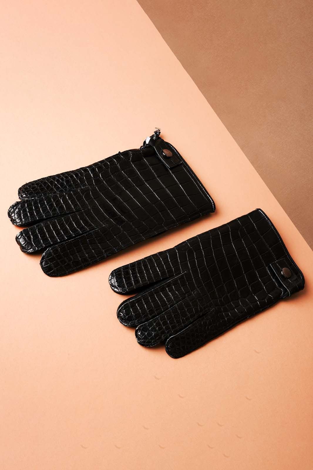 Black Crocodile Leather Gloves - ADAMO