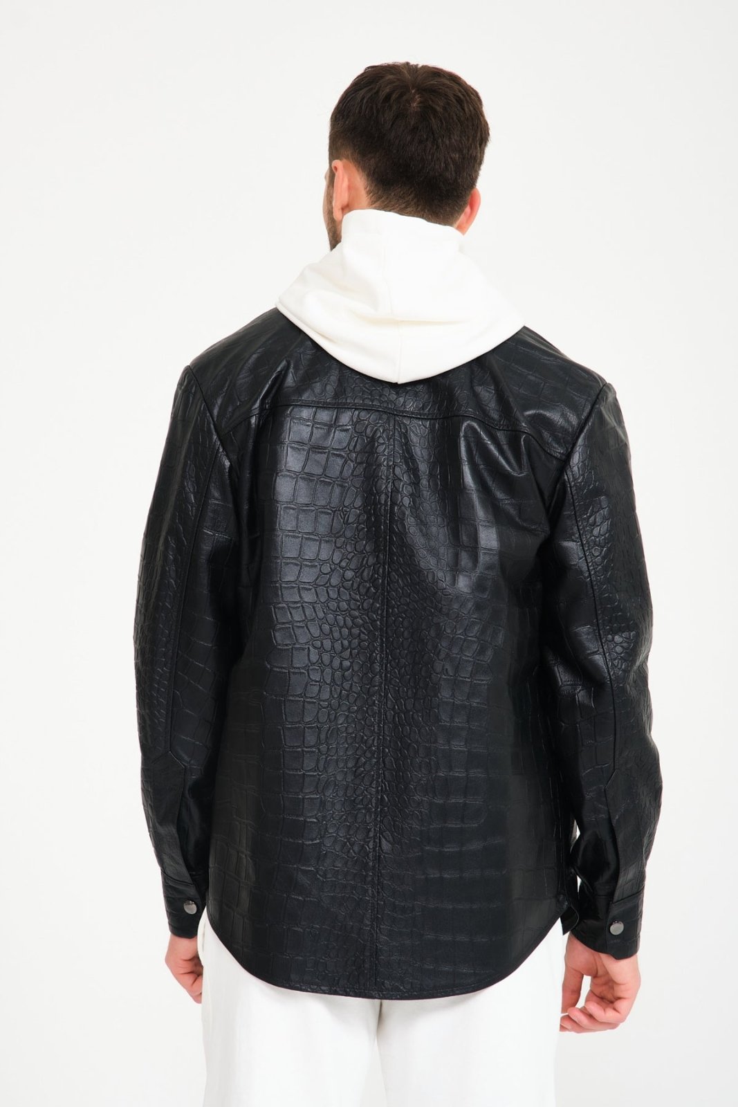 Black Crocodile Pattern Leather Jacket - ADAMO