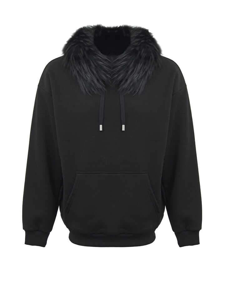 Black Fox Fur Lined Hoodie - ADAMO