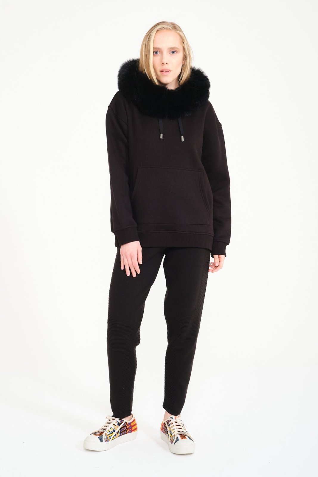 Black Fox Fur Lined Hoodie - ADAMO