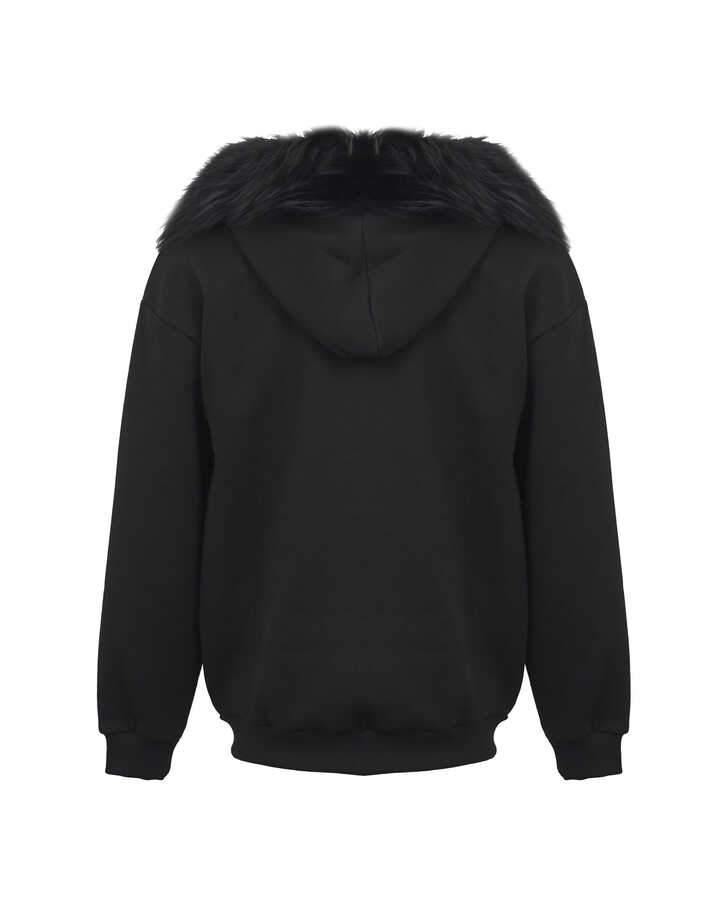 Black Fox Fur Lined Hoodie - ADAMO