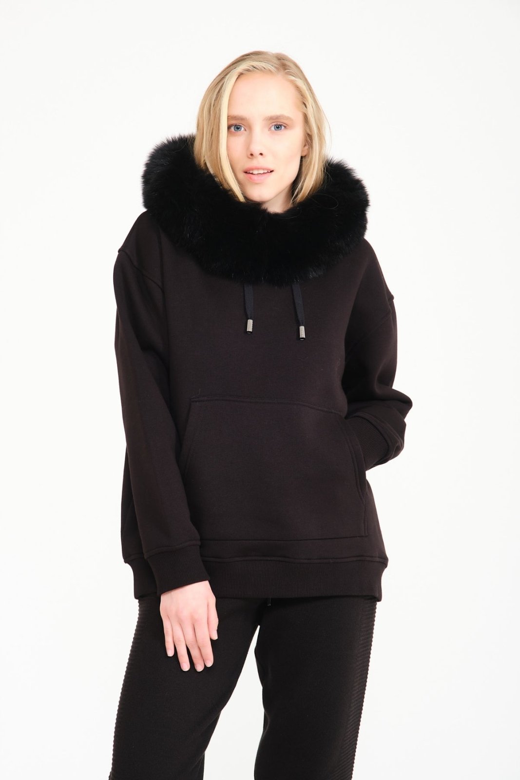 Black Fox Fur Lined Hoodie - ADAMO