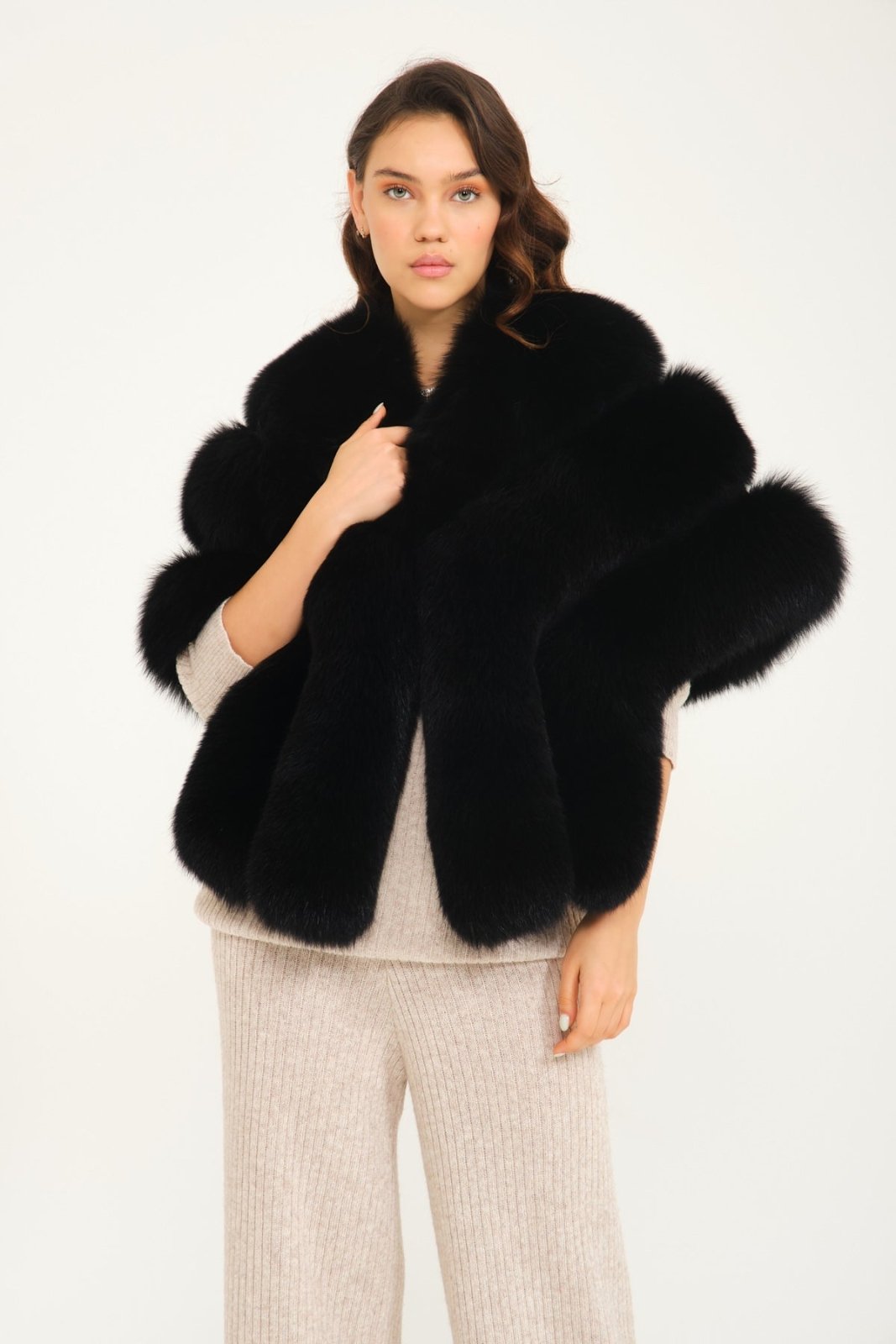 Black Fox Fur Shawl - ADAMO