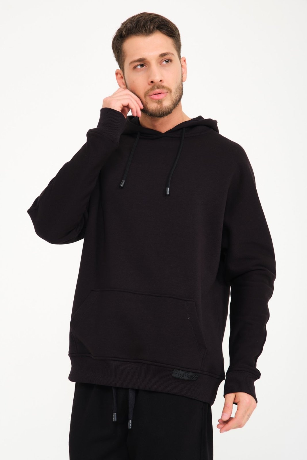 Black Leather Print Hoodie - ADAMO