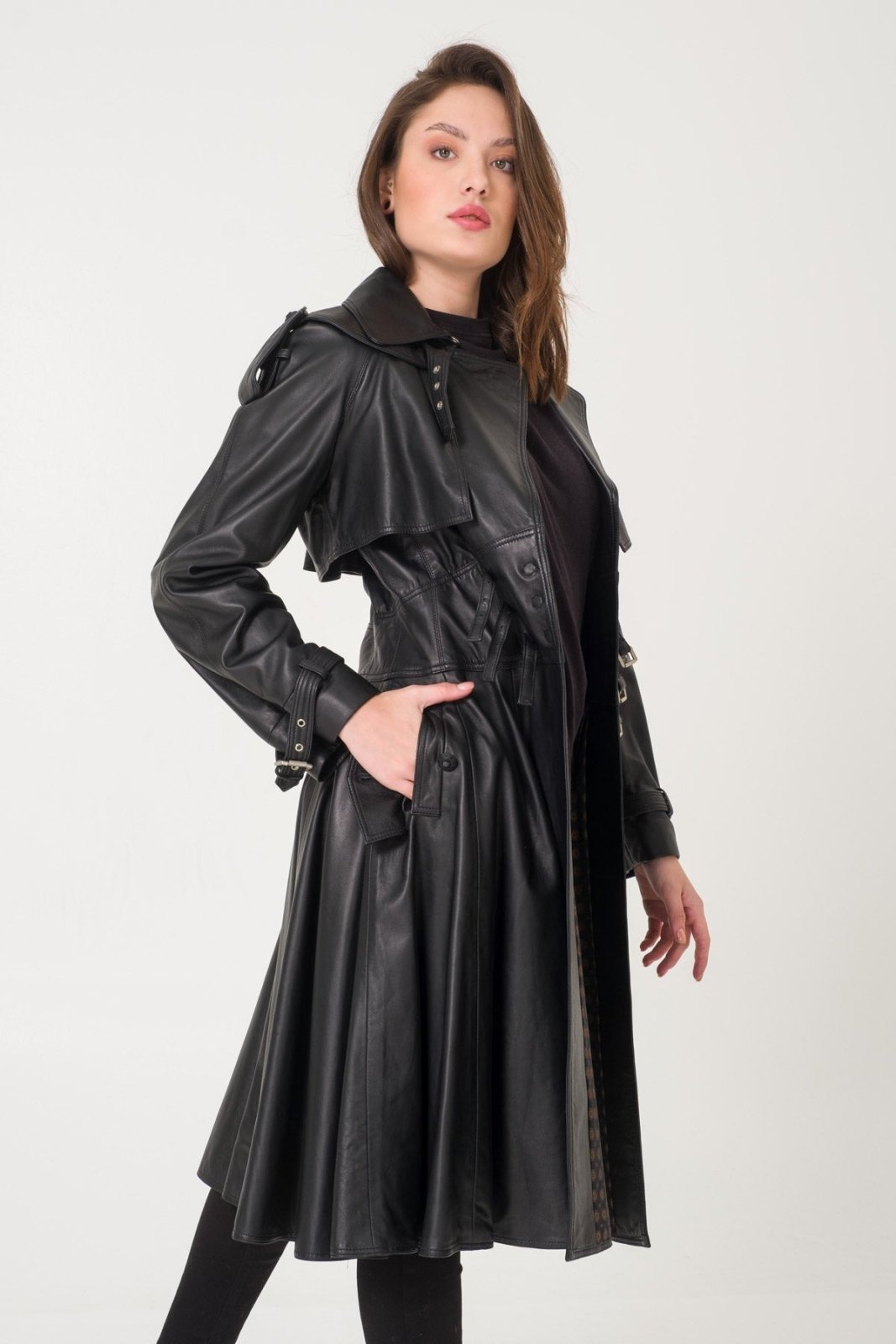 Black Leather Trench Coat - ADAMO