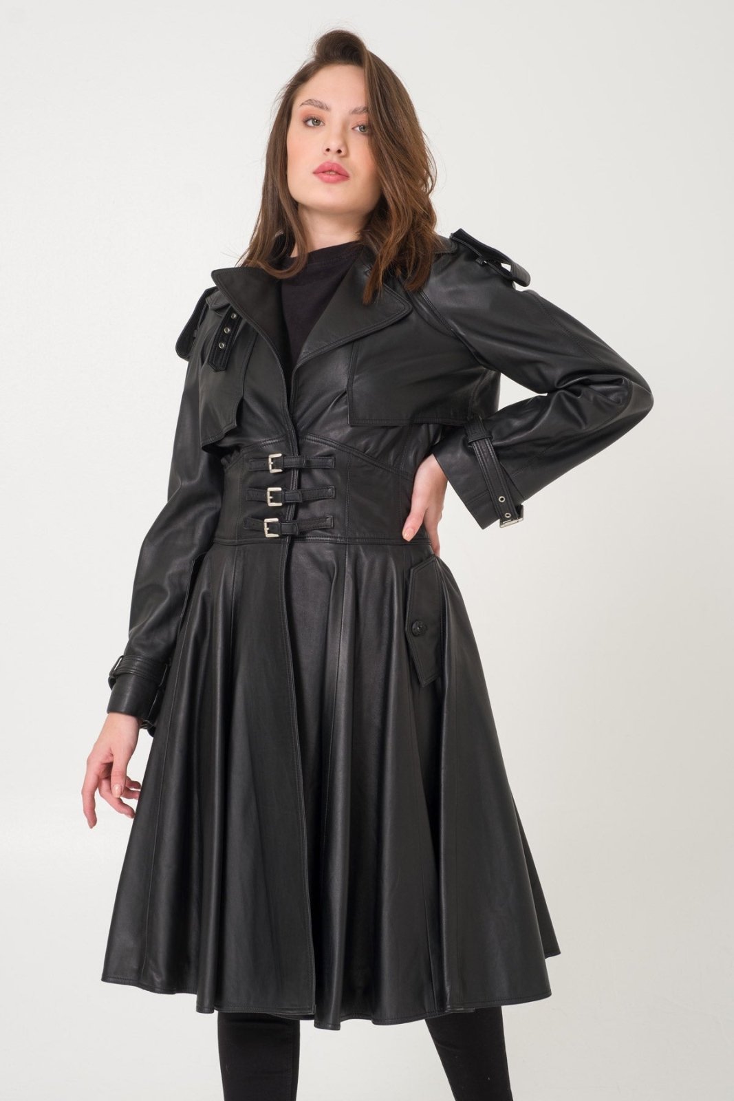 Black Leather Trench Coat - ADAMO