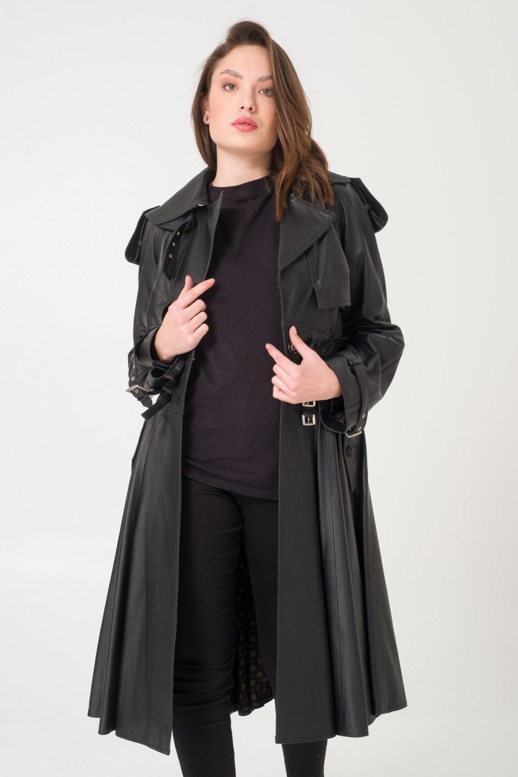 Black Leather Trench Coat - ADAMO