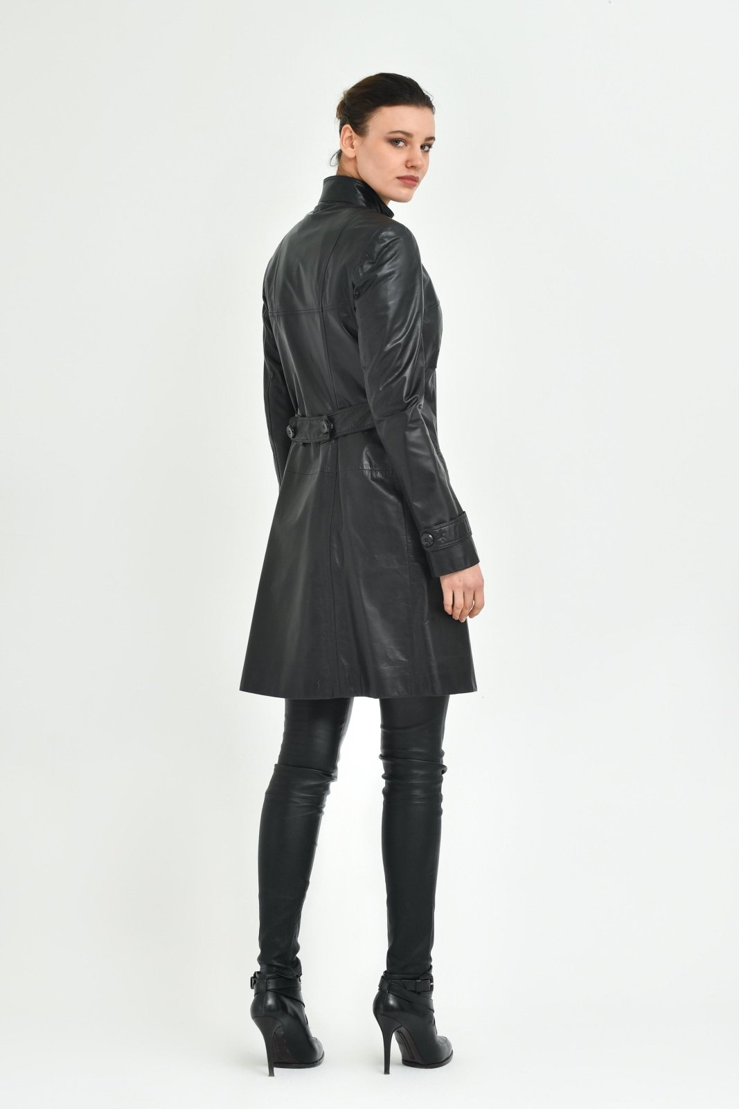 Black Long Leather Coat - ADAMO