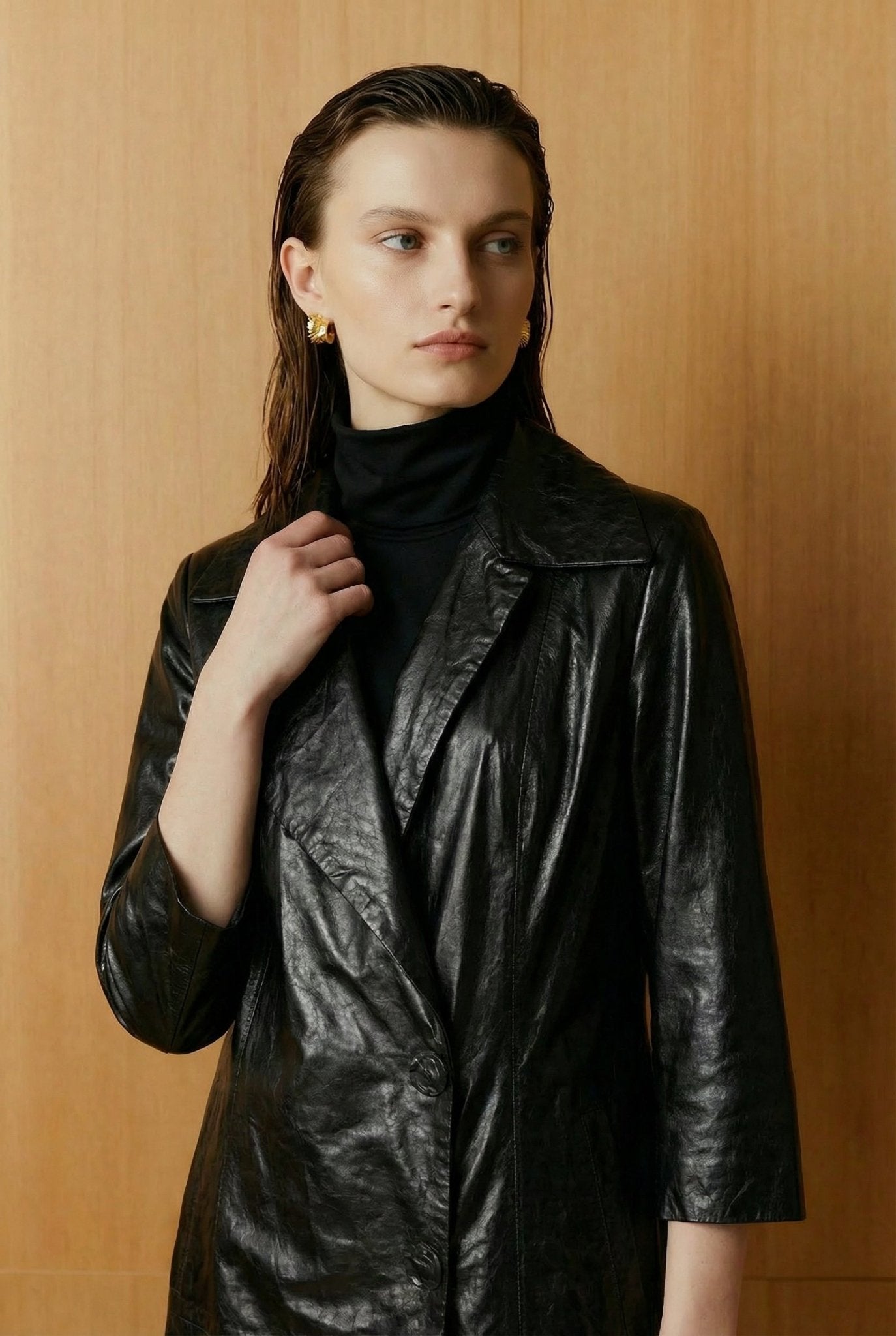 Black Long Leather Coat - ADAMO