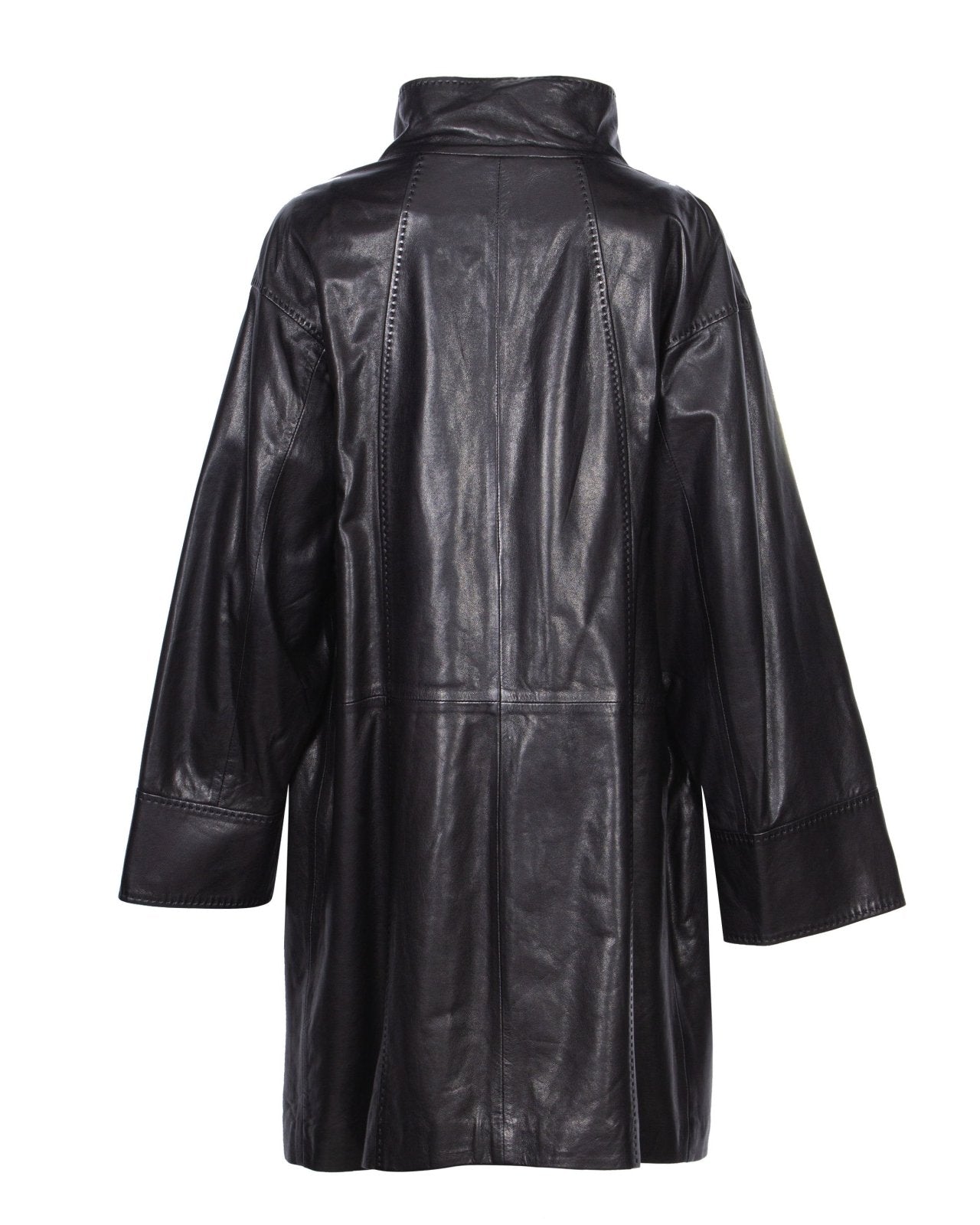 Black Long Leather Coat - ADAMO