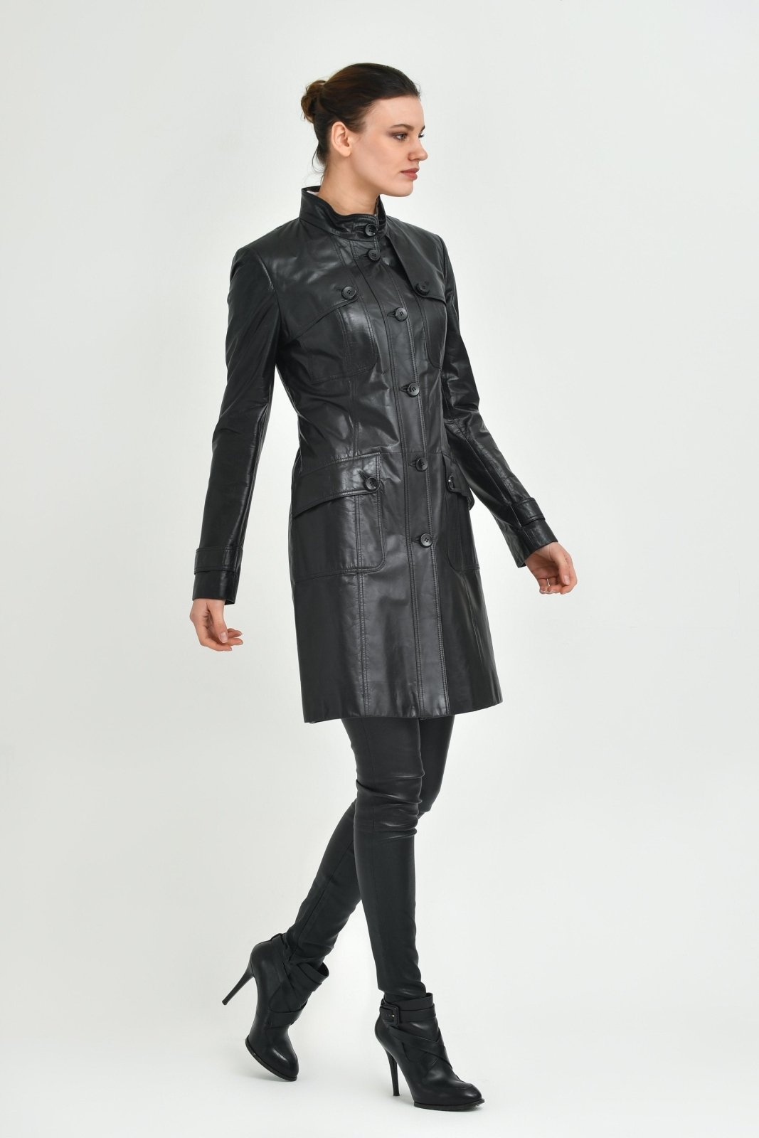 Black Long Leather Coat - ADAMO