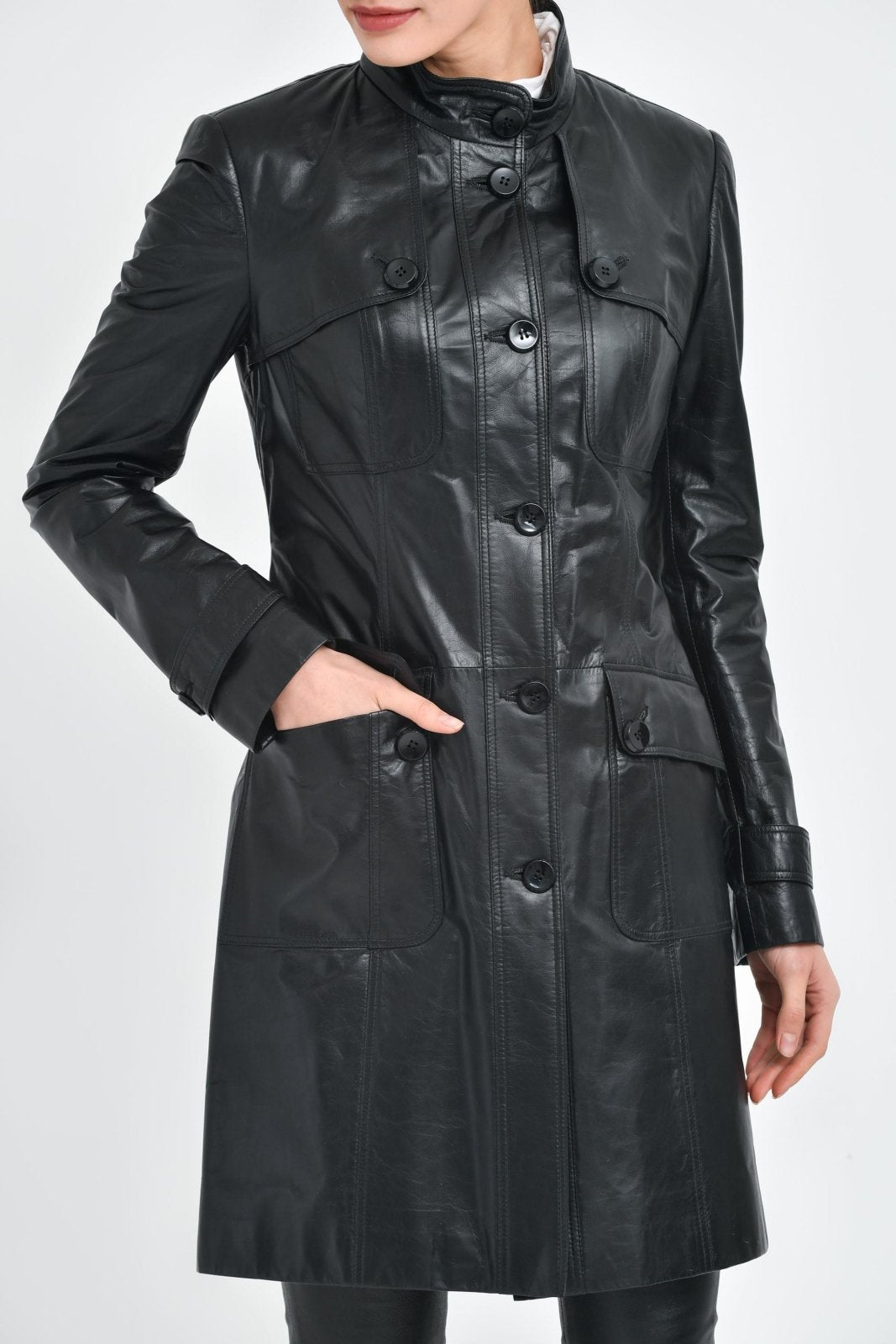 Black Long Leather Coat - ADAMO