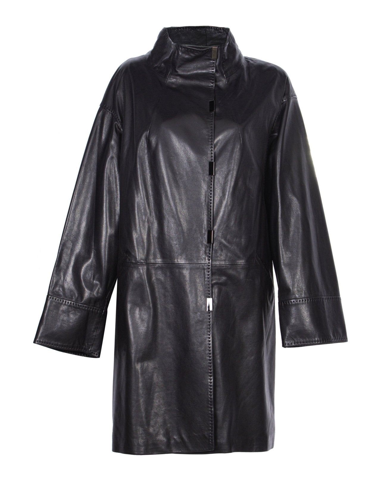 Black Long Leather Coat - ADAMO