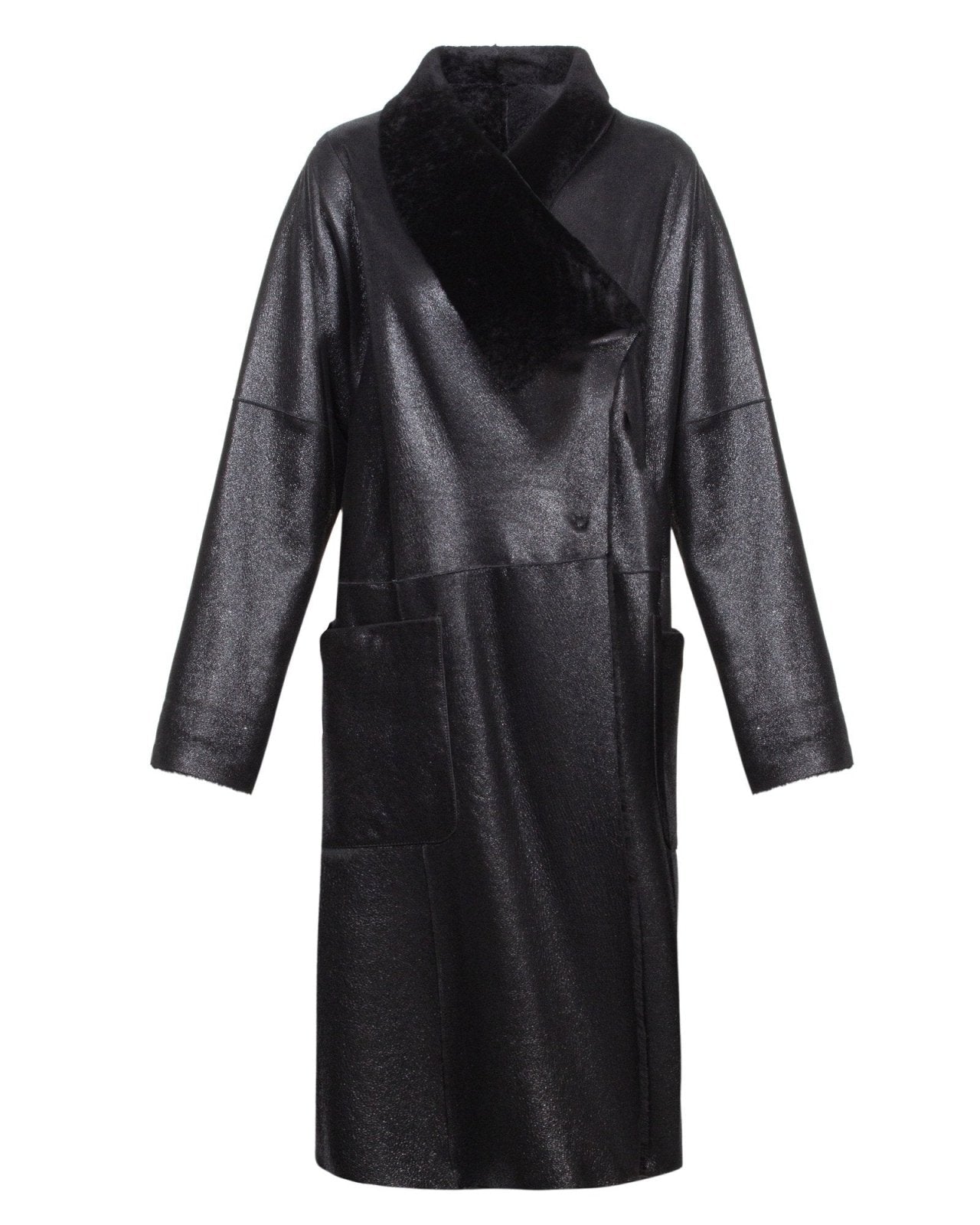 Black Long Leather Coat - ADAMO