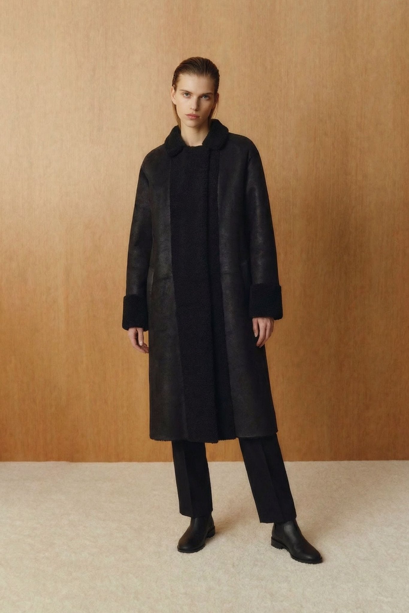 Black Long Leather Coat - ADAMO