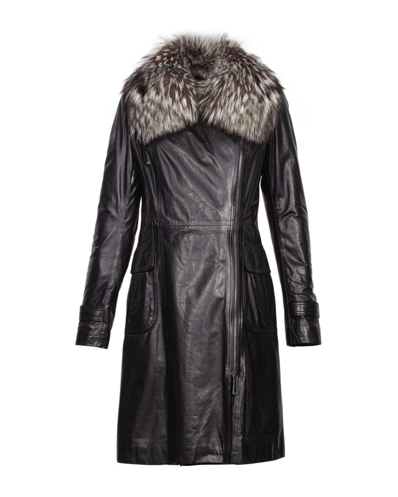 Black Long Leather Coat - ADAMO