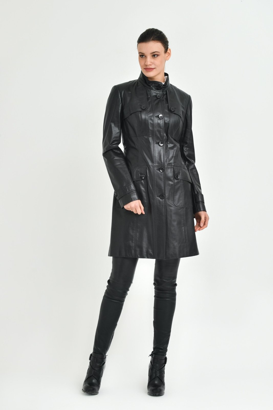 Black Long Leather Coat - ADAMO