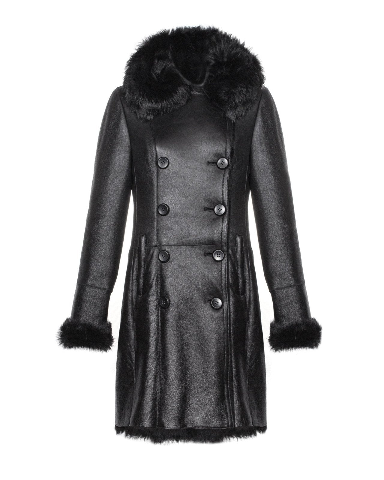 Black Long Shearling Coat - ADAMO