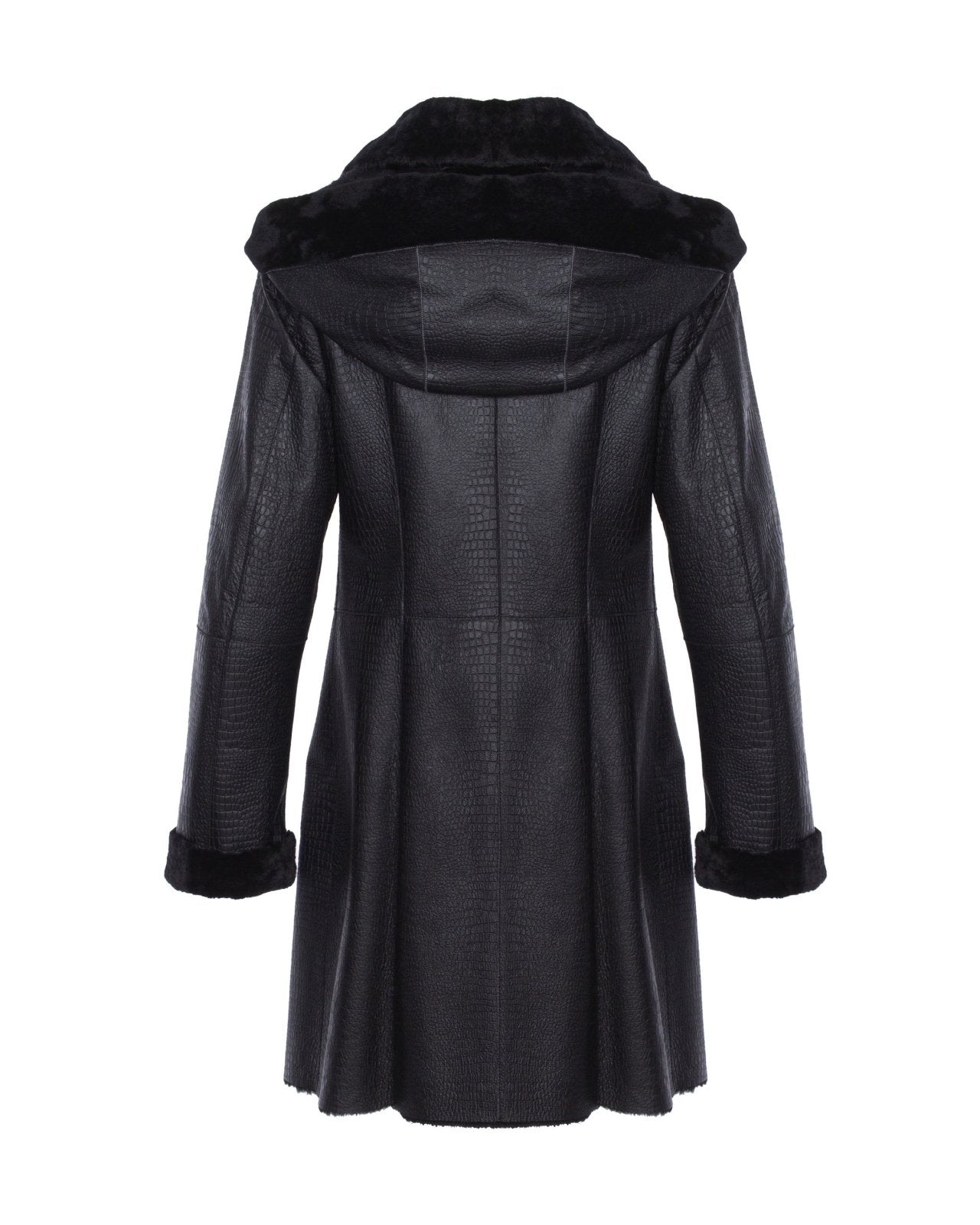 Black Long Shearling Coat - ADAMO