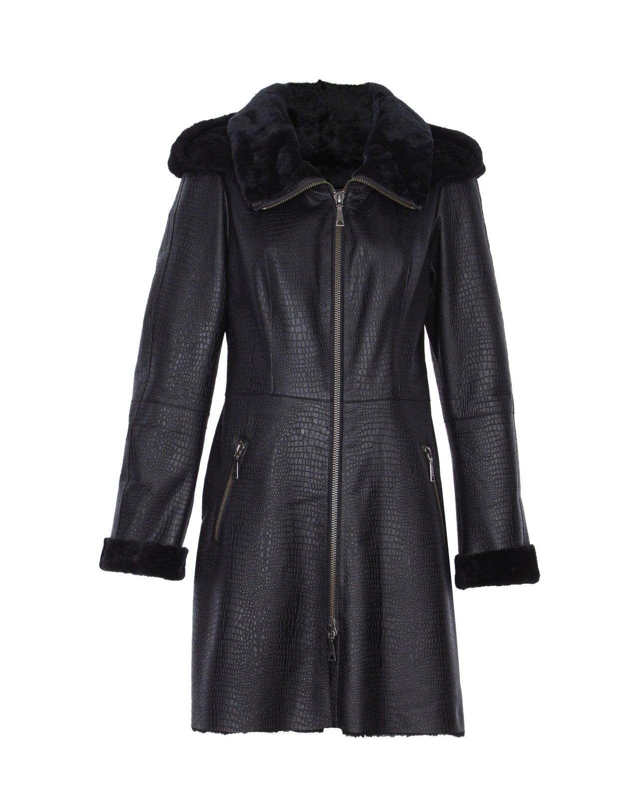 Black Long Shearling Coat - ADAMO