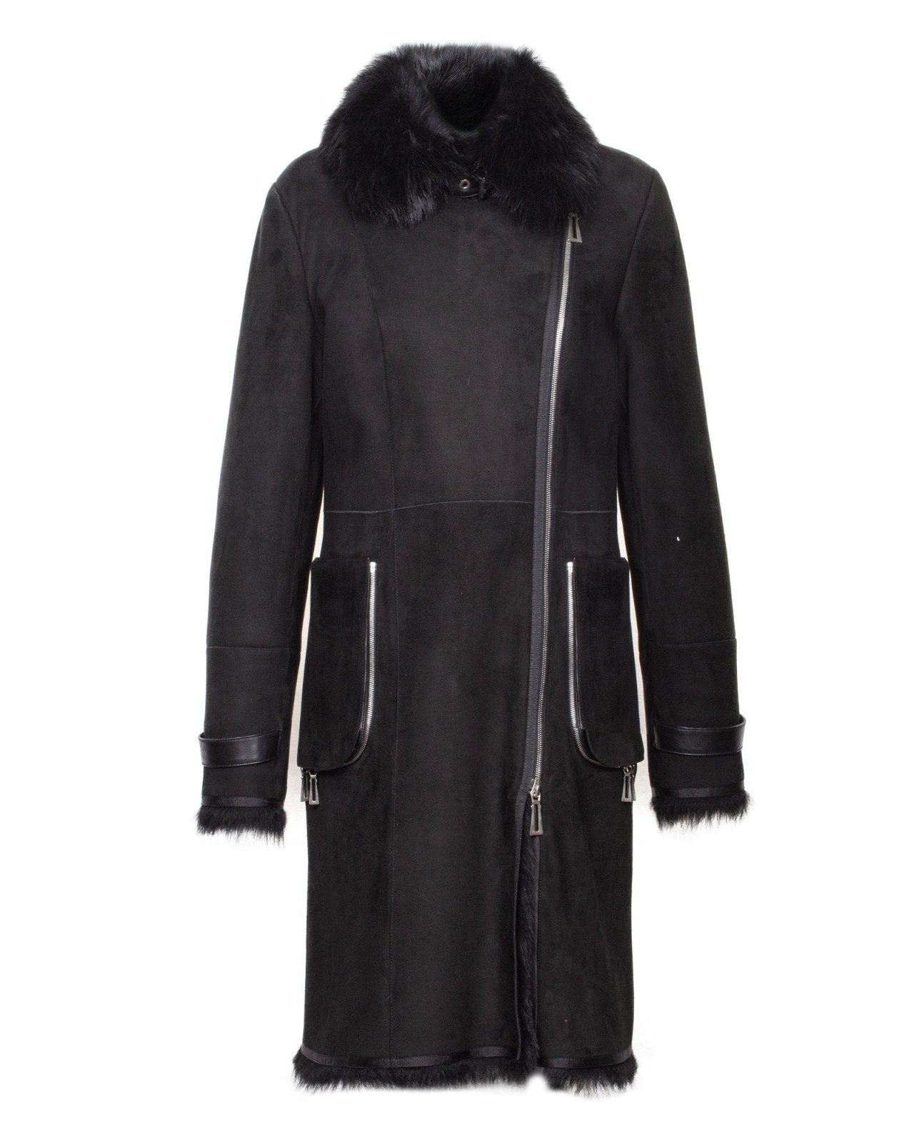 Black Long Shearling Coat - ADAMO