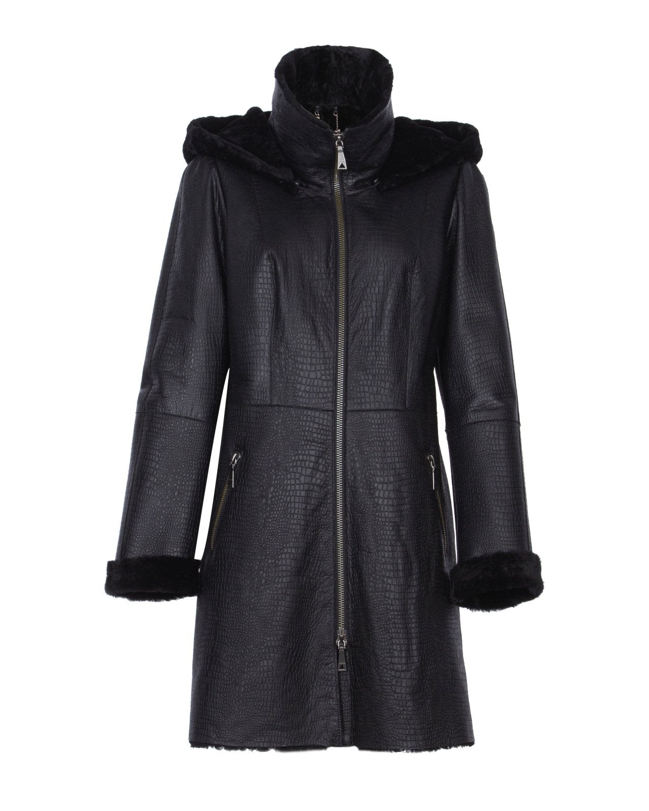 Black Long Shearling Coat - ADAMO