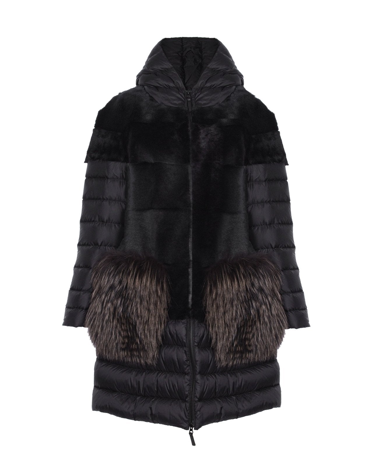 Black Long Shearling Puffer Coat - ADAMO